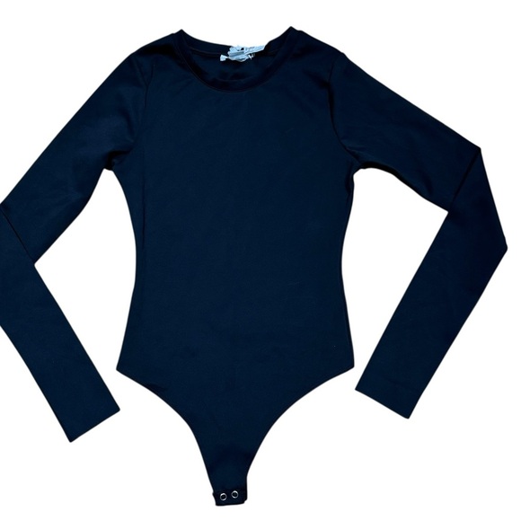 Good American Sz XS Black Bodysuit Scuba Crew Minimalist Classic Long sleeve New - Picture 4 of 7